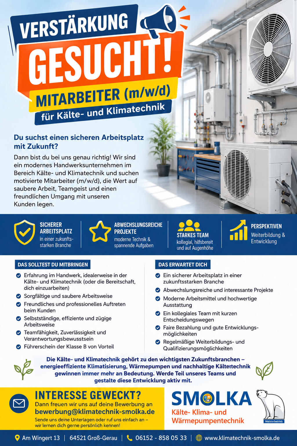 Anzeige Smolka Mitarbeiter (m/w/d) für Kälte- und Klimatechnik